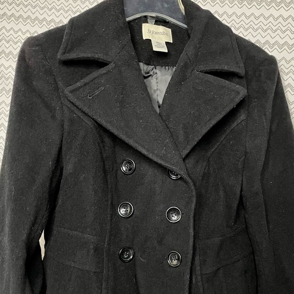 Womens St. John’s Bay Black Wool Peacoat - Picture 3 of 7